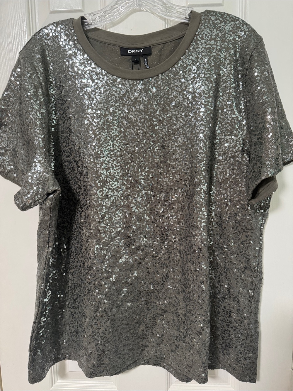 DKNY Silver Sequin Short Sleeve Tee